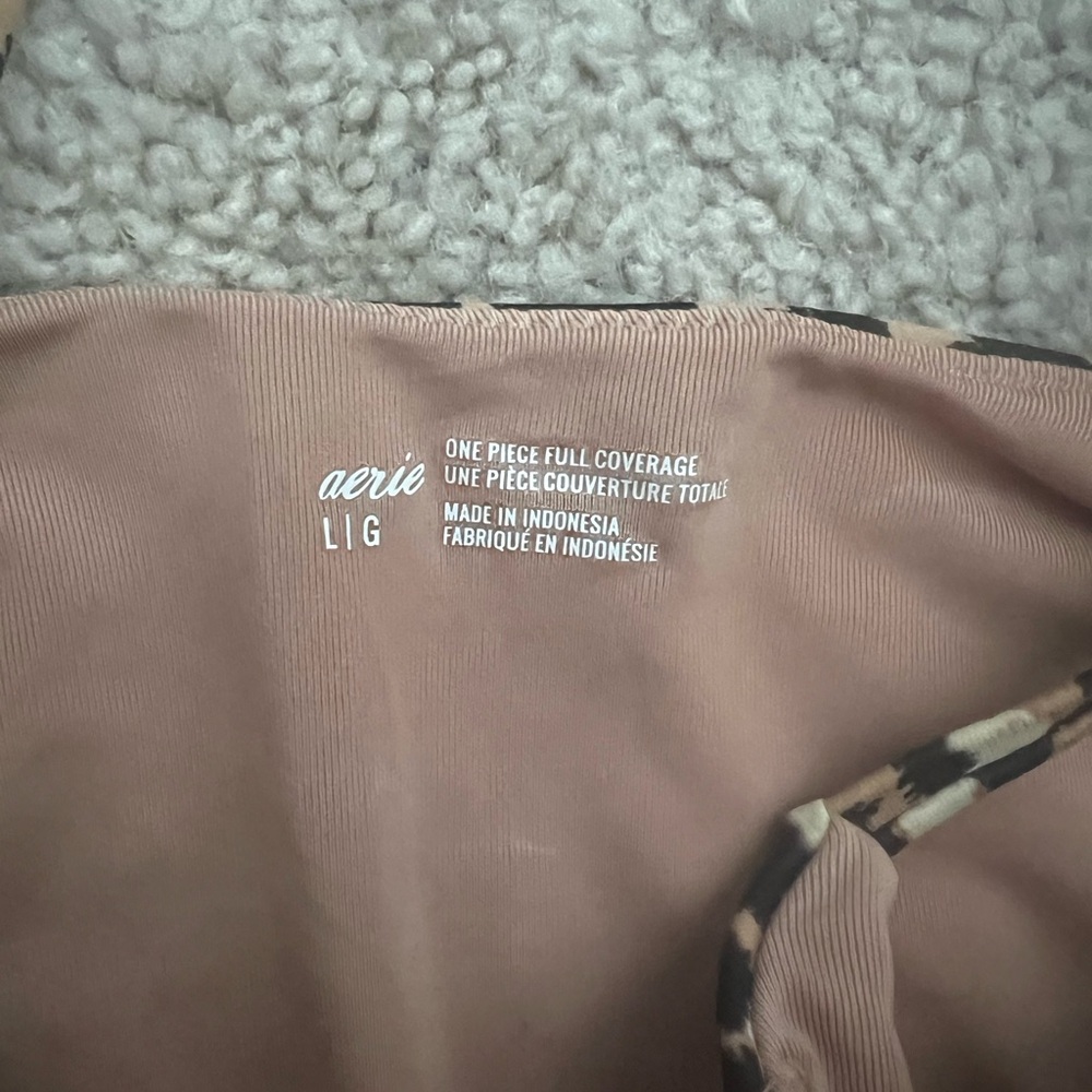 aerie Leopard Print Cutout One-Piece Swimsuit in Tan and Black - Picture 5 of 6